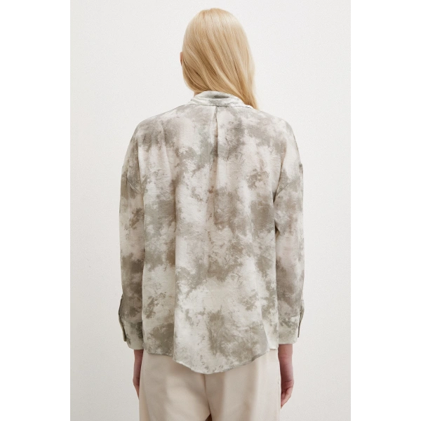 Desenli Oversize Gömlek Gri