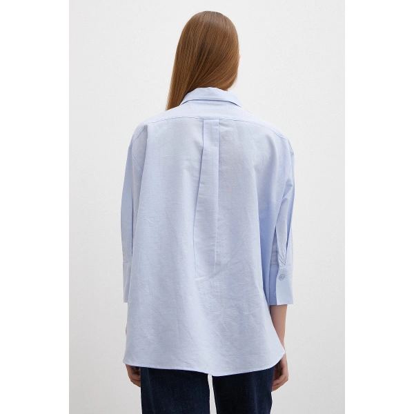 Yırtmaçlı Fakir Kol Gömlek Mavi