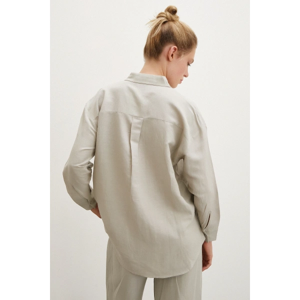 Cepli Oversize Gömlek Haki