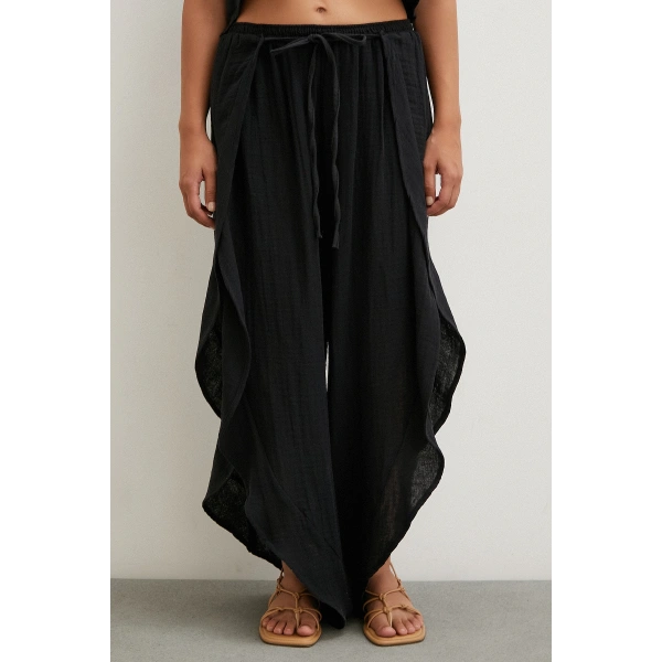 Keten Şalvar Takım Siyah