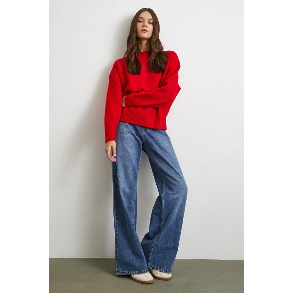 Yüksek Bel Wide Leg Jean Mavi