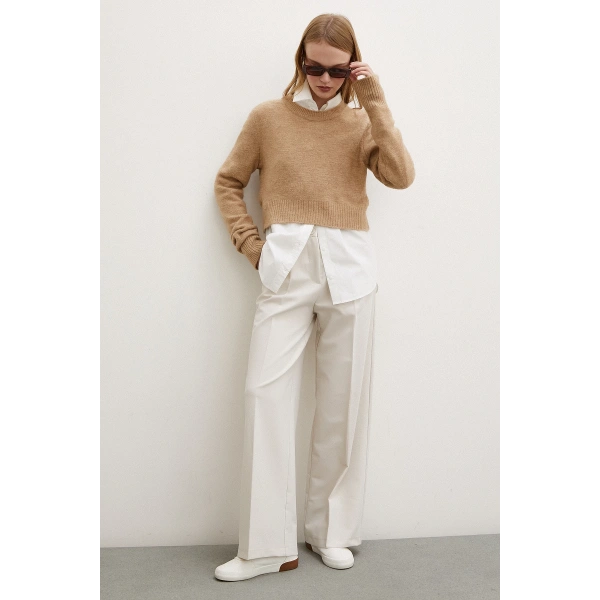 Geniş Paça Pantolon Krem