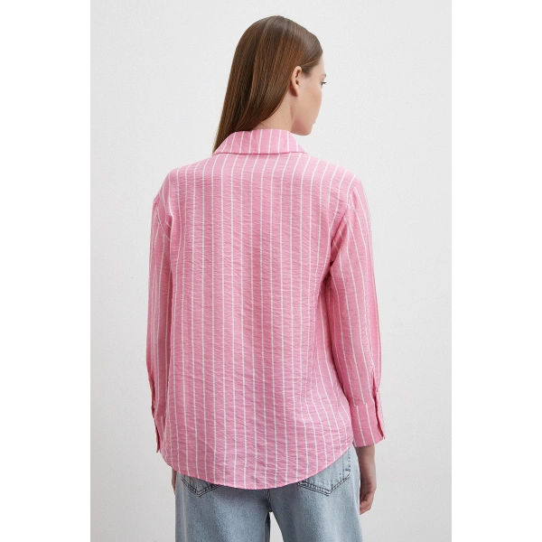 Çizgi Desenli Gömlek Pembe
