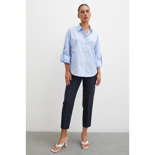 Kol Apoletli Gömlek Mavi