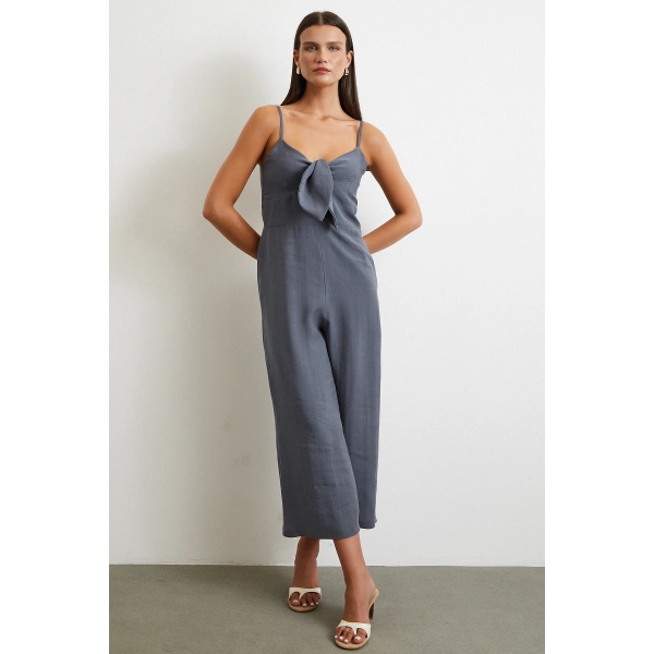 Fiyonklu Askılı Tulum Gri