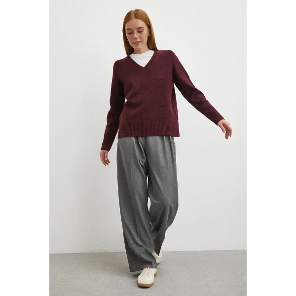 Yüksek Bel Pileli Palazzo Pantolon Gri