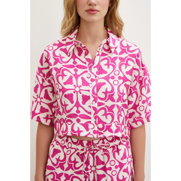 Kısa Kollu Crop Gömlek Fuşya