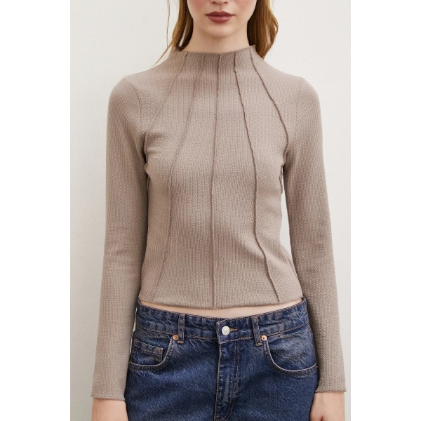 Önü Dikişli Bluz Vizon