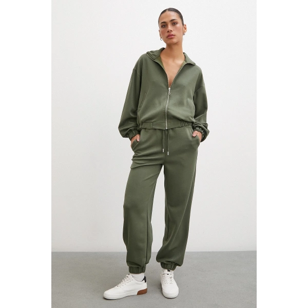 Fermuarlı Sweatshirt Haki