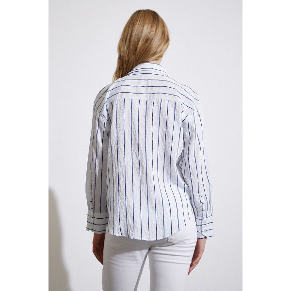 Çizgili Cepli Gömlek Lacivert