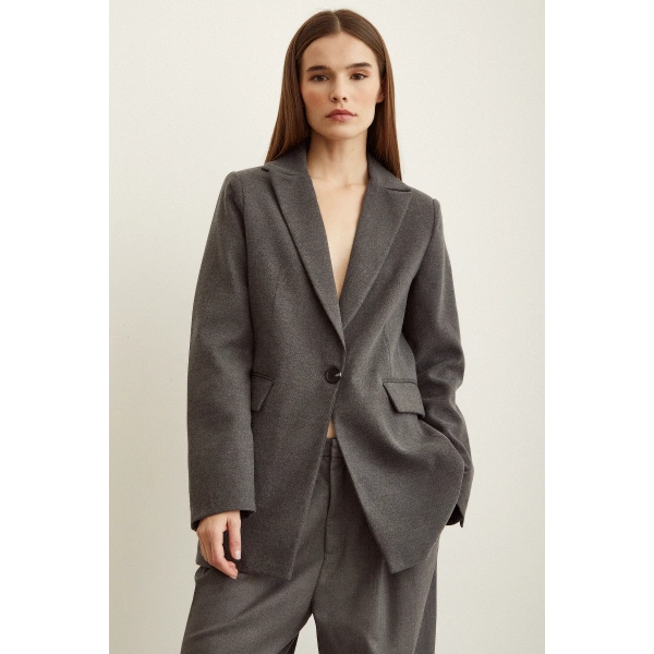 Slim Fit Blazer Ceket Gri