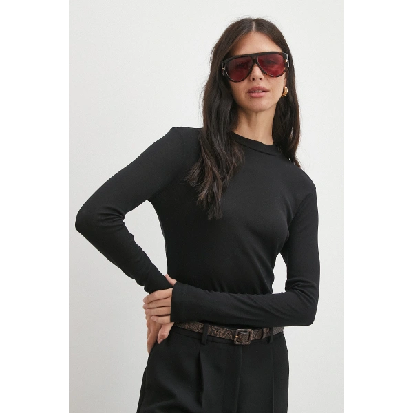 Bisiklet Yaka Kol Bluz Siyah