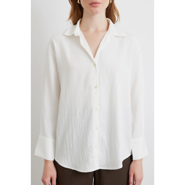 Paralel Çizgili Gömlek Beyaz