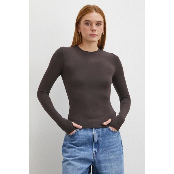 Kol Yırtmaçlı Bluz Kahve