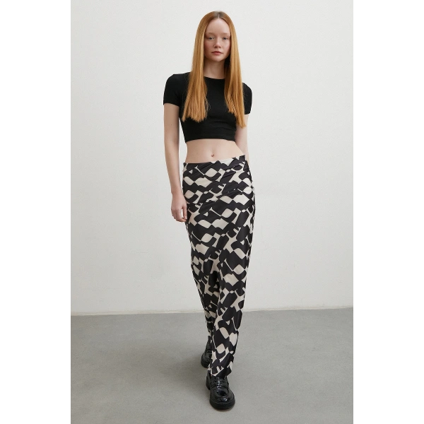 Desenli Maxi Verev Etek Bej