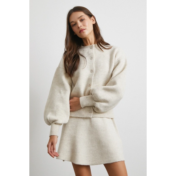 Hırka Etek Triko Takım Ekru