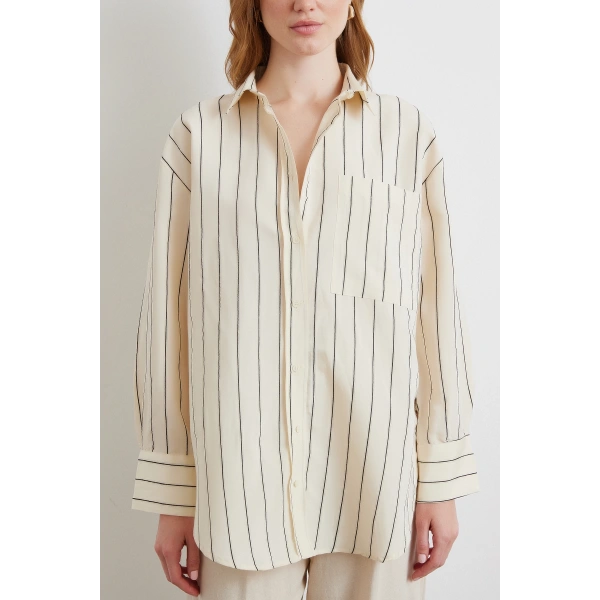 Kontrast Çizgili Modal Gömlek Siyah