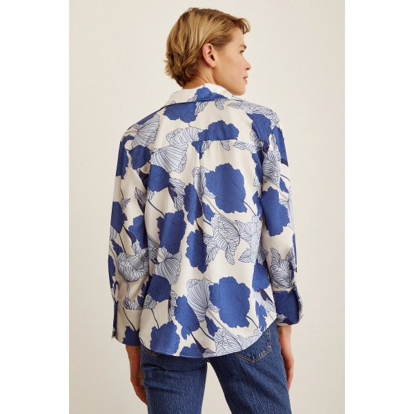 V Yaka Saten Gömlek Mavi