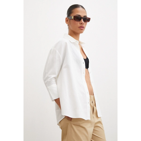 Yırtmaçlı Fakir Kol Gömlek Ekru