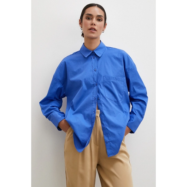 Pamuklu Klasik Gömlek İndigo