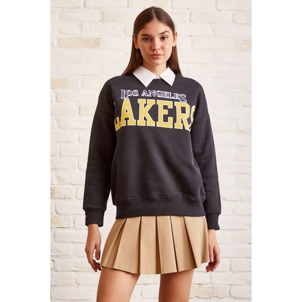 Lakers Baskılı Sweatshirt Antirasit