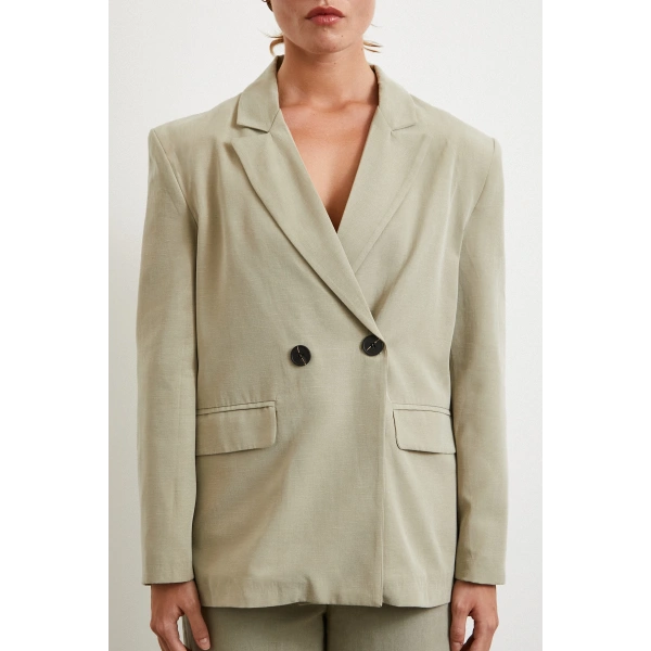 Çift Düğmeli Keten Blazer Ceket Gri