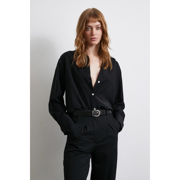 Klasik Saten Gömlek Siyah