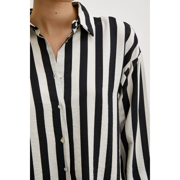 Robalı Çizgili Gömlek Siyah