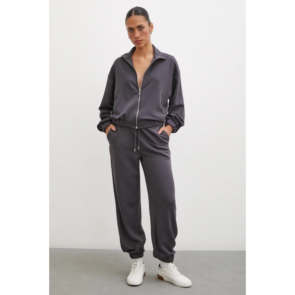 Fermuarlı Sweatshirt Füme