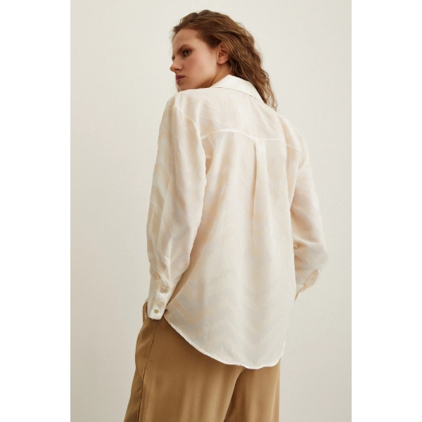 Viskon Flamlı Gömlek Krem