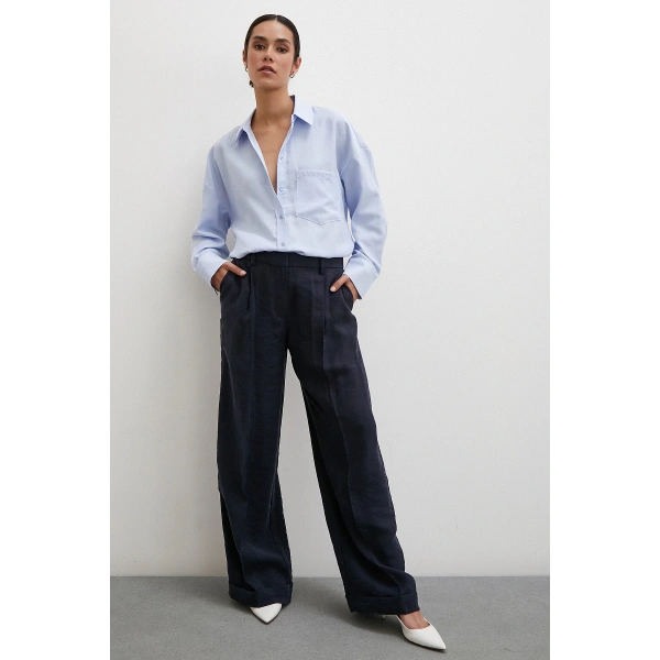 Robalı Klasik Gömlek Buz Mavisi