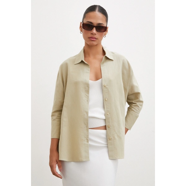 Yırtmaçlı Fakir Kol Gömlek Yeşil