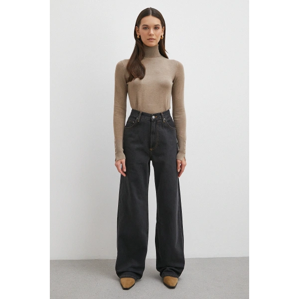 Beş Cepli Yüksek Bel Jean Siyah