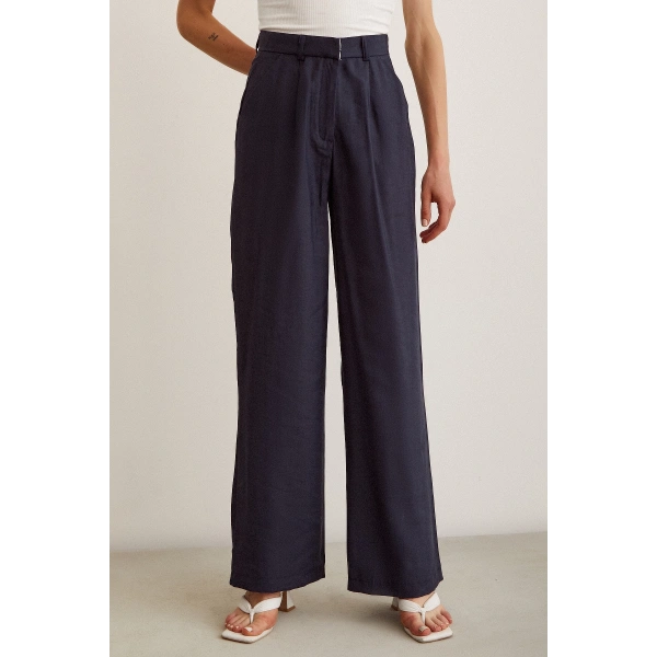 Yüksek Bel Geniş Paça Pantolon Lacivert