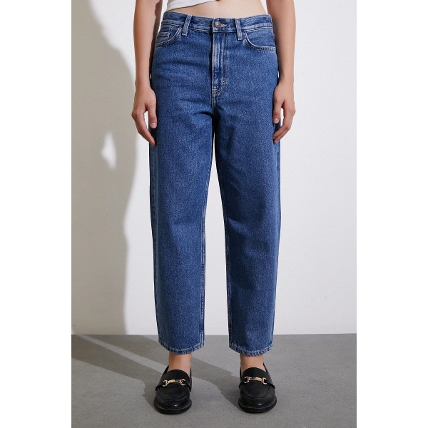 Yüksek Bel Mom Jean Mavi