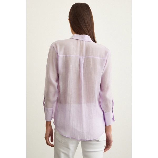 V Yaka Robalı Gömlek Lila