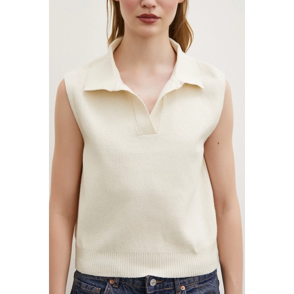 Firuze Polo Yaka Süveter Krem