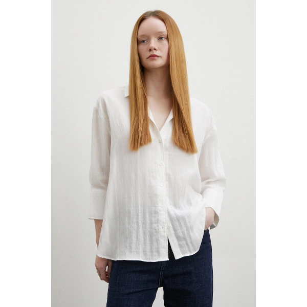 Çift İğneli Fakir Kol Gömlek Beyaz