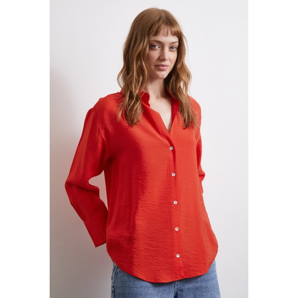 Basic Viskon Gömlek Kırmızı