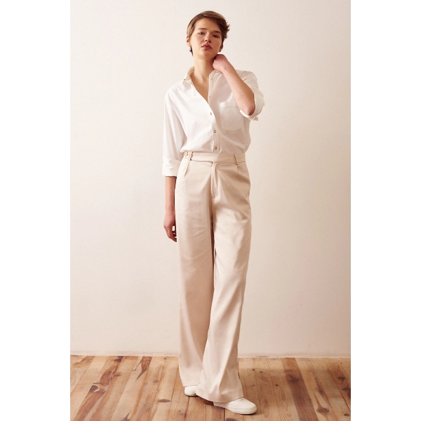 Pamuklu Klasik Gömlek Ekru