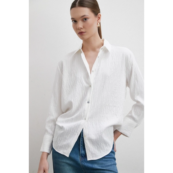 Çizgi Detaylı Gömlek Beyaz