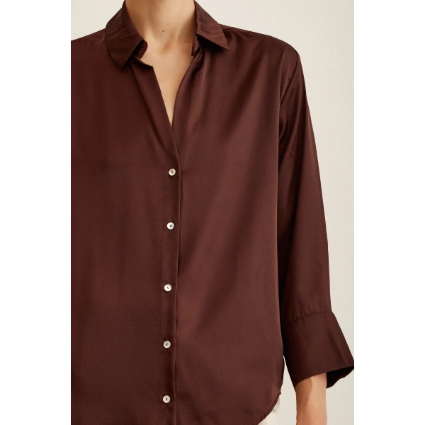 Basic Saten Gömlek Kahve