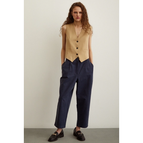 Önü Çift Pileli Pantolon Lacivert