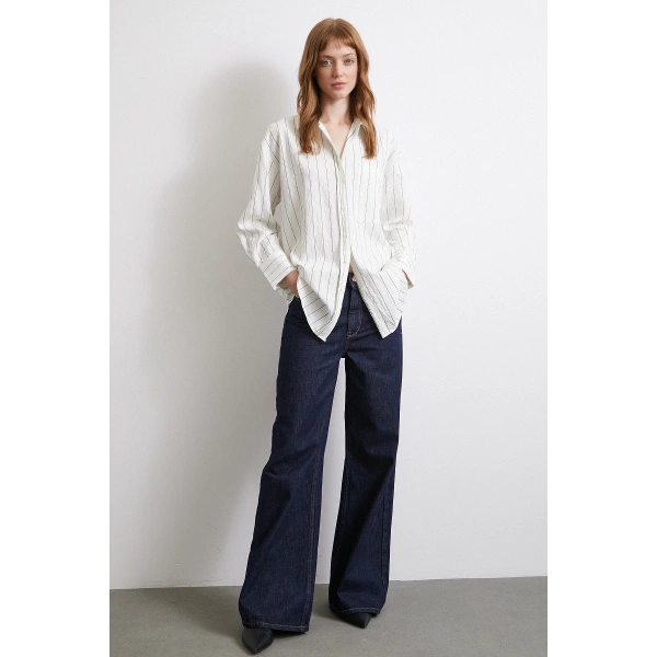 Çizgili Cepli Gömlek Haki