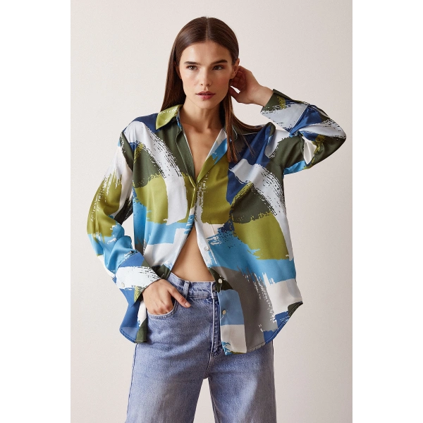 V Yaka Desenli Gömlek Desenli