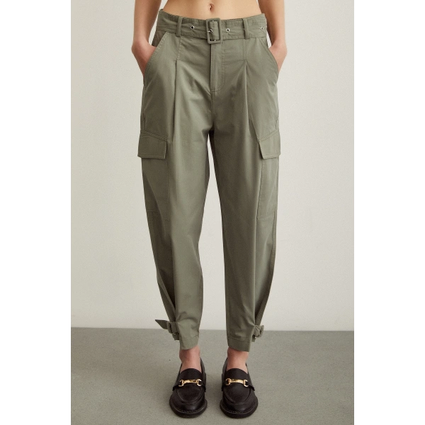 Kargo Cep Çizgili Pantolon Haki