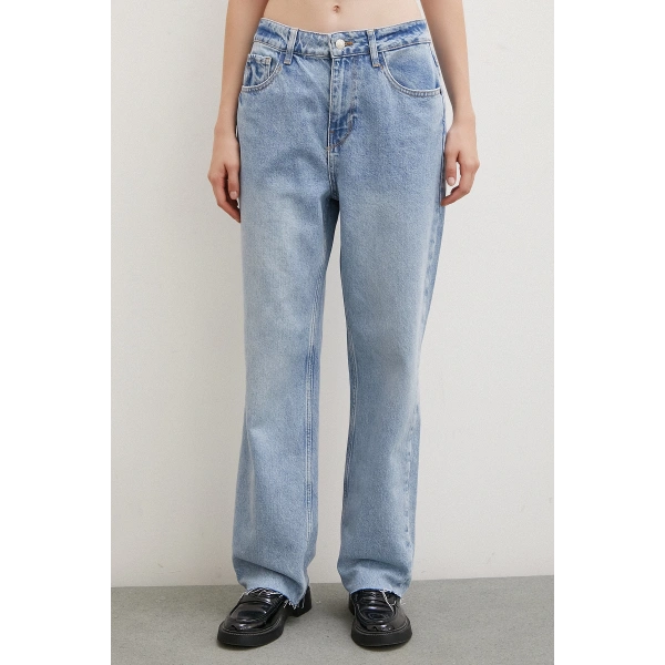 Kesik Paça Yüksek Bel Jean Buz Mavisi