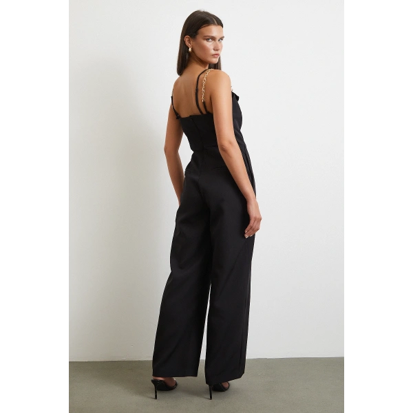 Zincir Detaylı Tulum Siyah