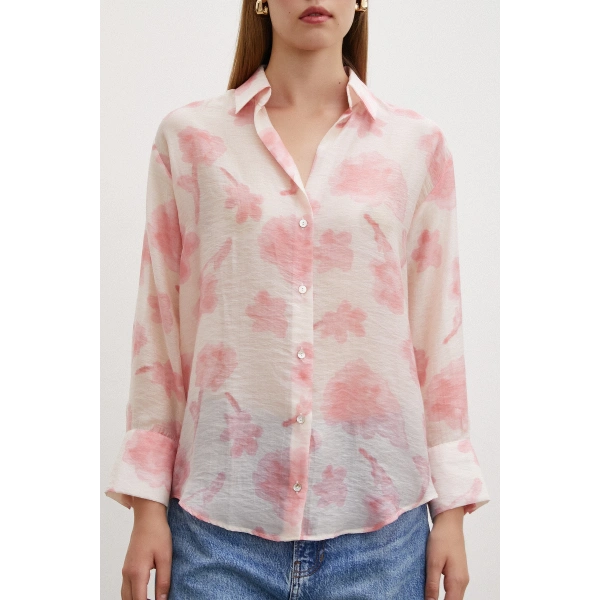 Organze Desenli Tül Gömlek Pembe