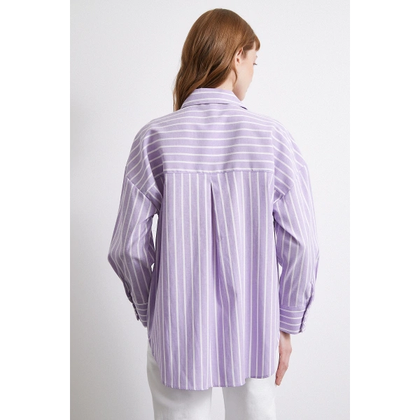 Lila Çizgili Gömlek Lila
